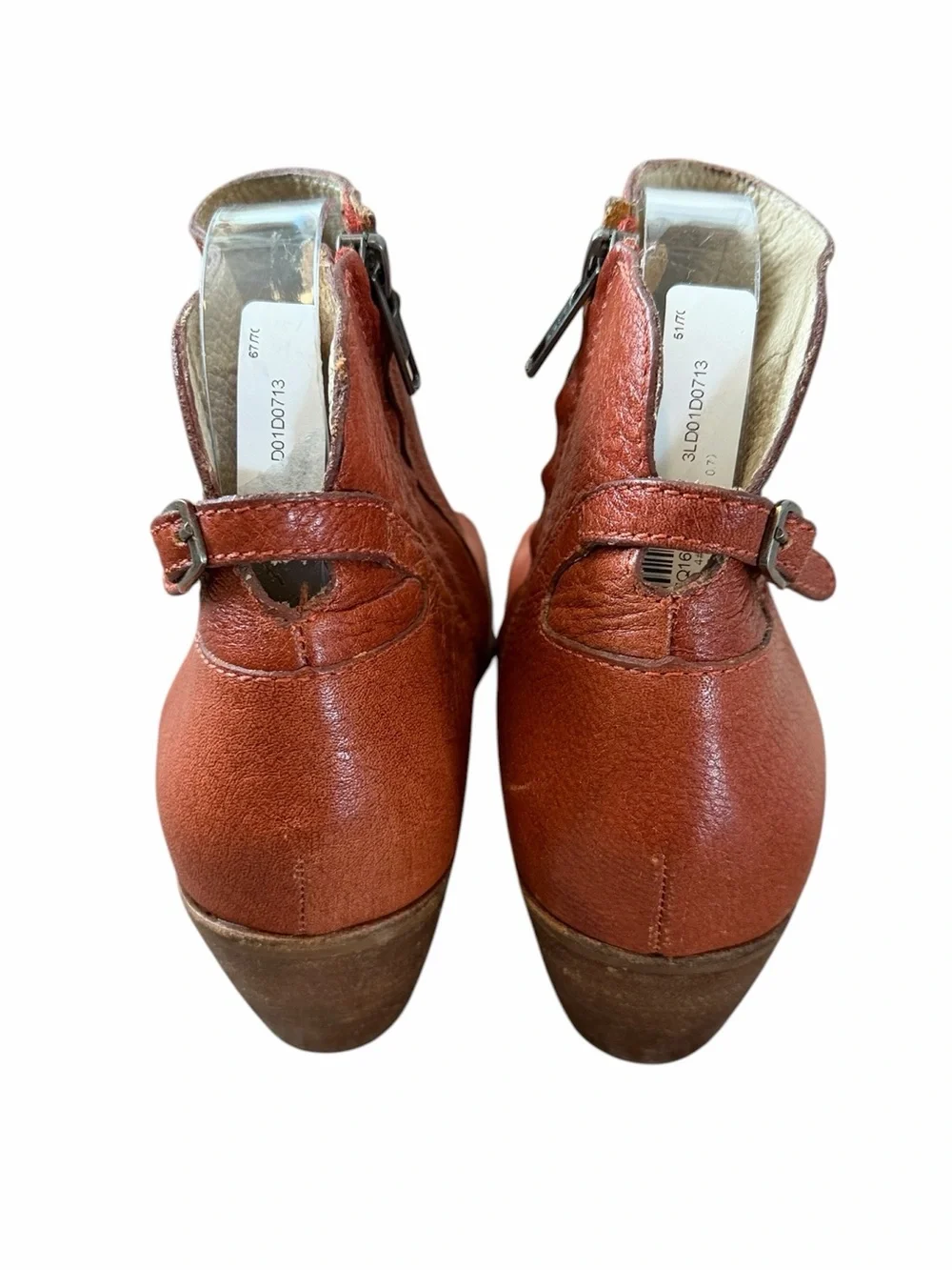 Matisse Folk Brick Red Peep Toe Leather Booties Distressed Stacked Heel Size 8.5